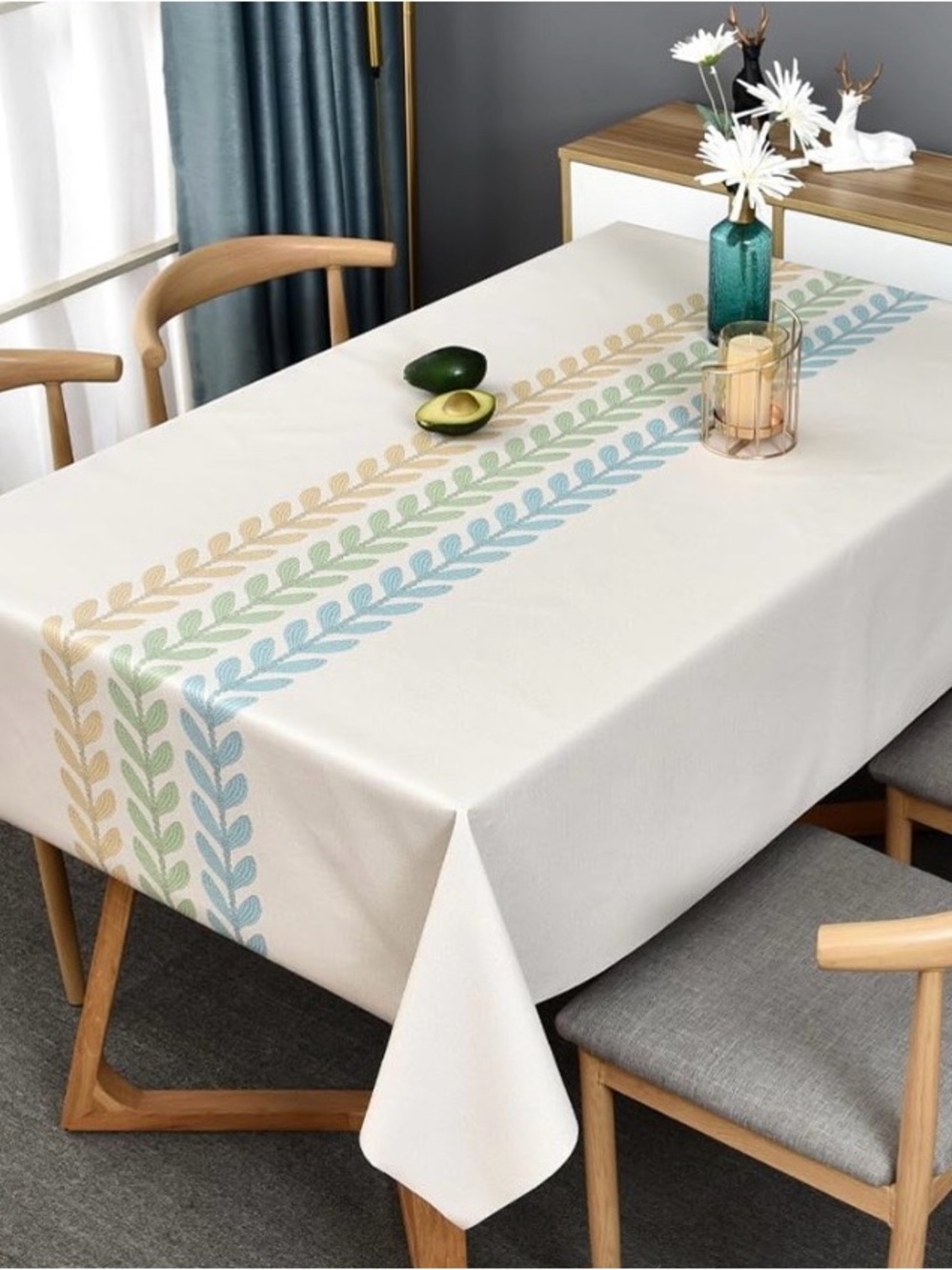 Botanical Vinyl Tablecloth Waterproof & Wear Resistant Rectangular 78x54” BEIGE